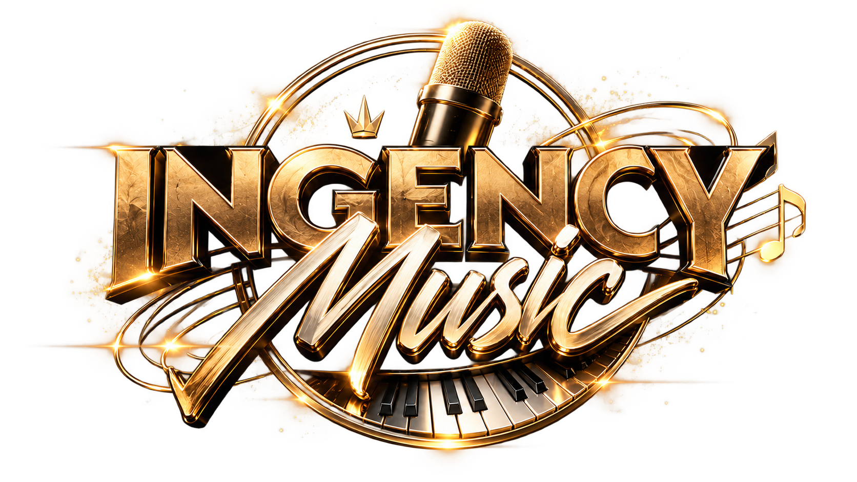 INGENCY Music, logo doré avec un microphone et un piano